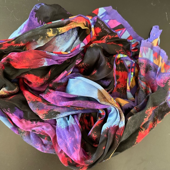 Albert Nipon Long Multicolored Silk Scarf - Picture 8 of 8